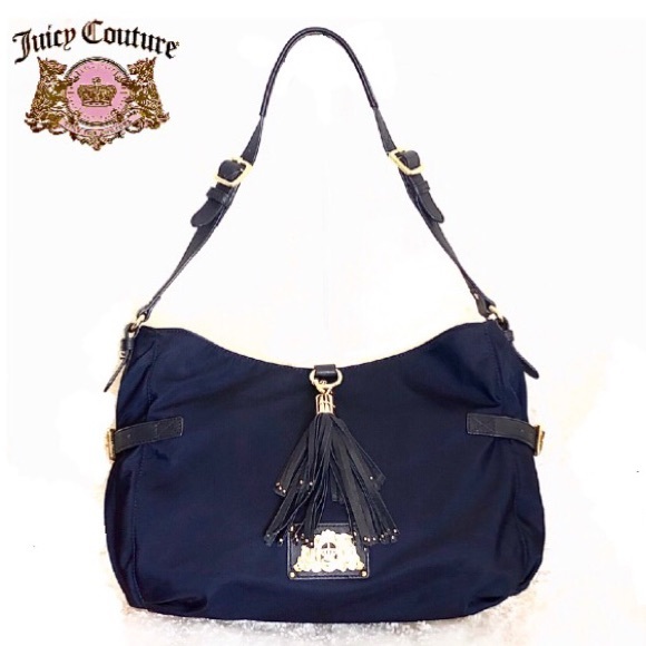 Juicy Couture Handbags - Juicy Couture Large navy Nylon Gold Leather Accent tassel charm Bag Tote Hobo